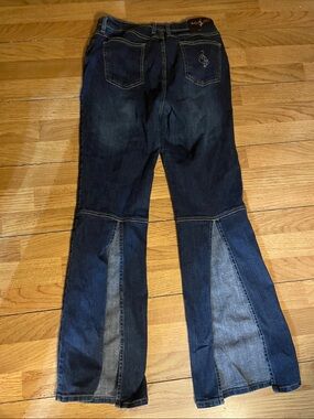 Women’s Dark Blue Patchwork Boot Cut Jeans